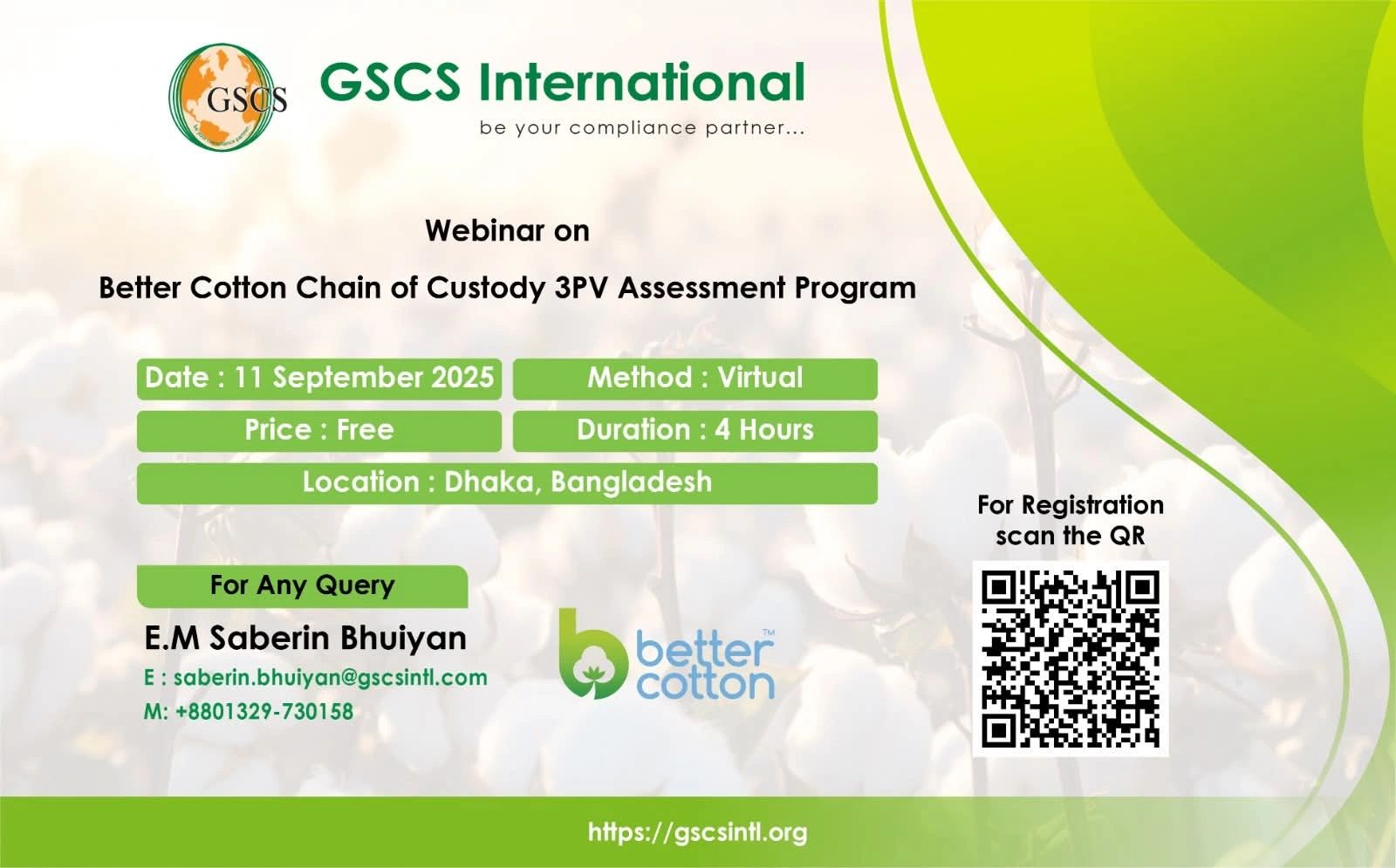 Webinar on Better Cotton Chain of Custody 3PV Assessment Program